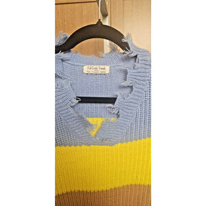 Full Circle Trends Womens Sweater Color Block Distresed Hem Crop Long Sleeve Med